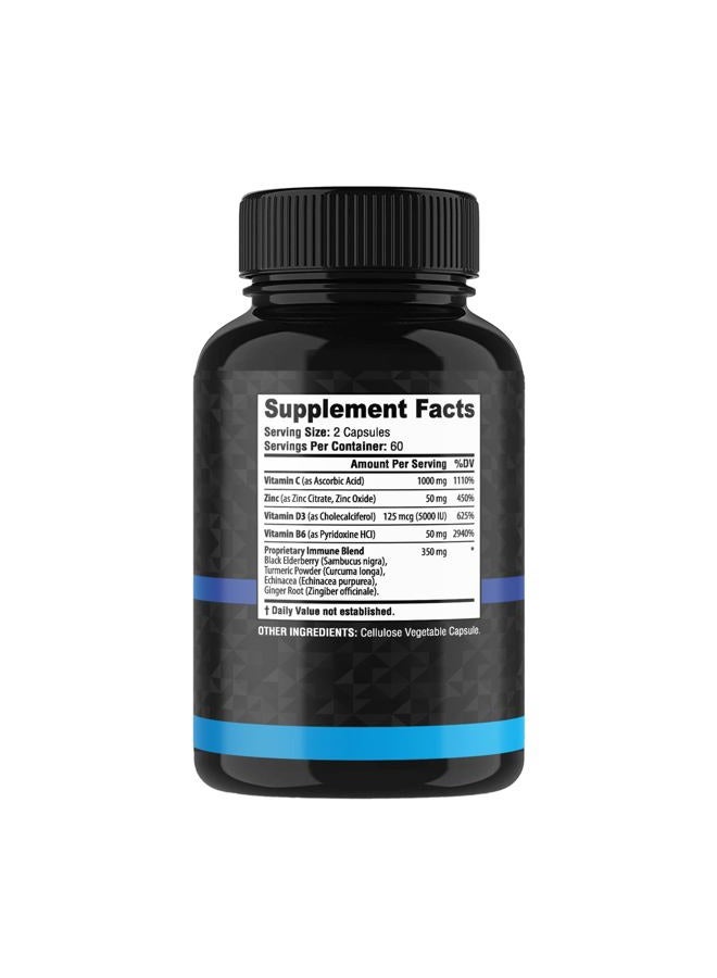 Vitabem 8 in 1 Immune Support Booster Supplement with Echinacea, Vitamin C and Zinc 50mg, Vitamin D 5000 IU, Turmeric Curcumin & Ginger, B6, Elderberry 120 Count (Pack of 1) - Image 2